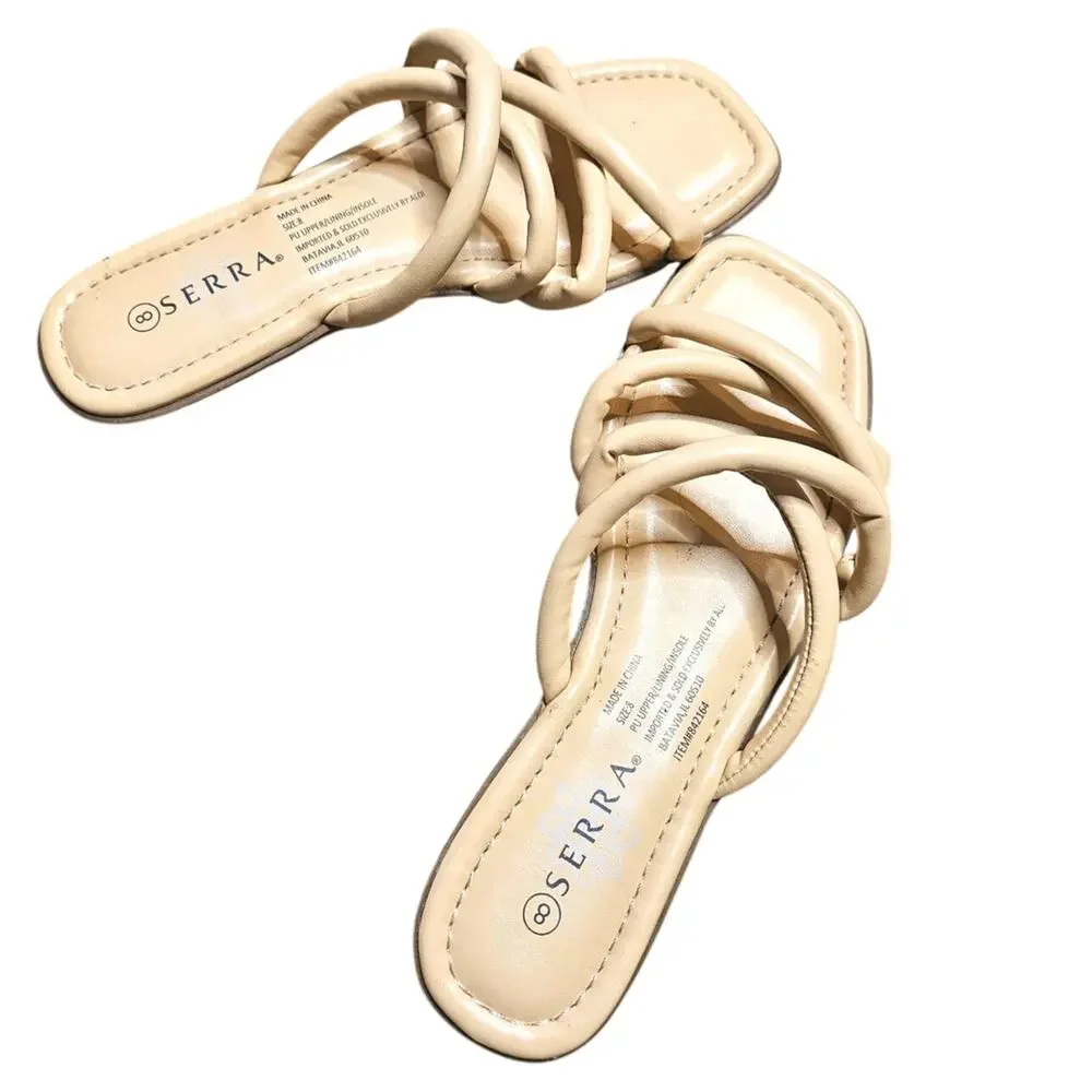 Serra Size 8 Plush Beige Flats Criss Cross Top Shoes